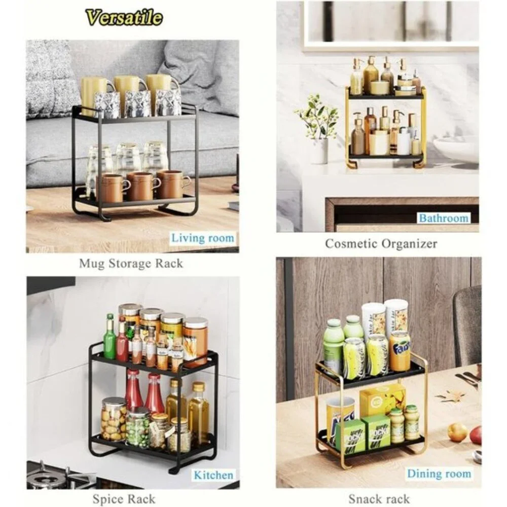 New 2-Tier Black & Gold Skincare Organizer Tray for Vanity & Room Decoration